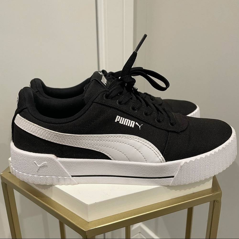 Puma Carina black and white fabric platform shoe